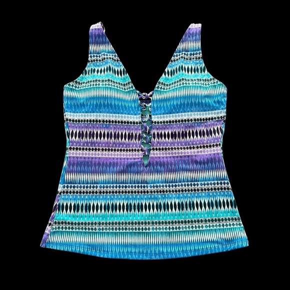 NWT Bleu Rod Beattie size 10 Tankini Swim Top Purple Turquoise Swimsuit New - Picture 1 of 7